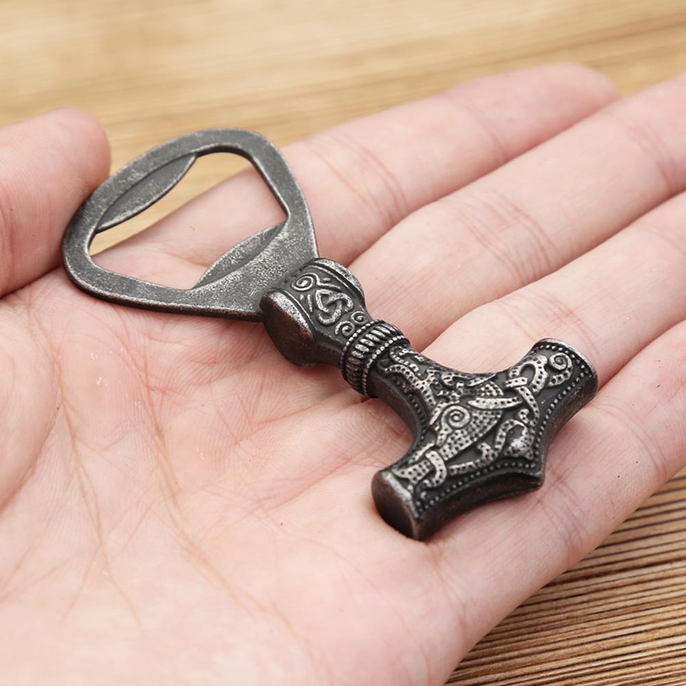 Nordic Vikings Black Thor Hammer Mjolnir Bottle Opener 316L Stainless Steel Gothic Vintage Scandinavian Corkscrew Tool Jewelry
