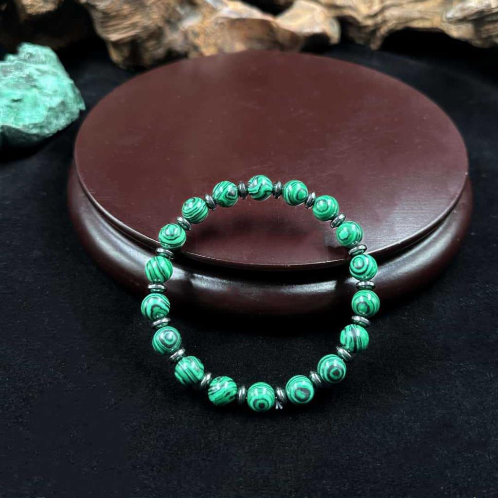 8MM Malachite Black Gallstone Spacer Bracelet Natural Stone Bracelet