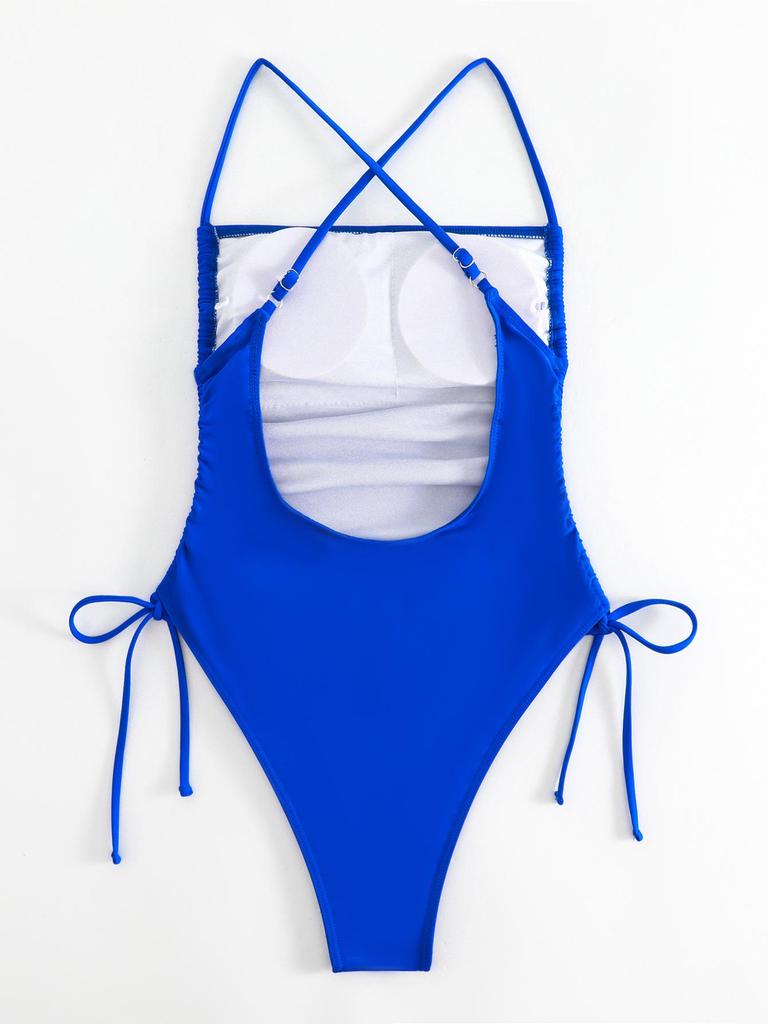 Women's 2023 Solid Color One-Piece Drawstring Bikini Swimsuit (Model: LJA001)