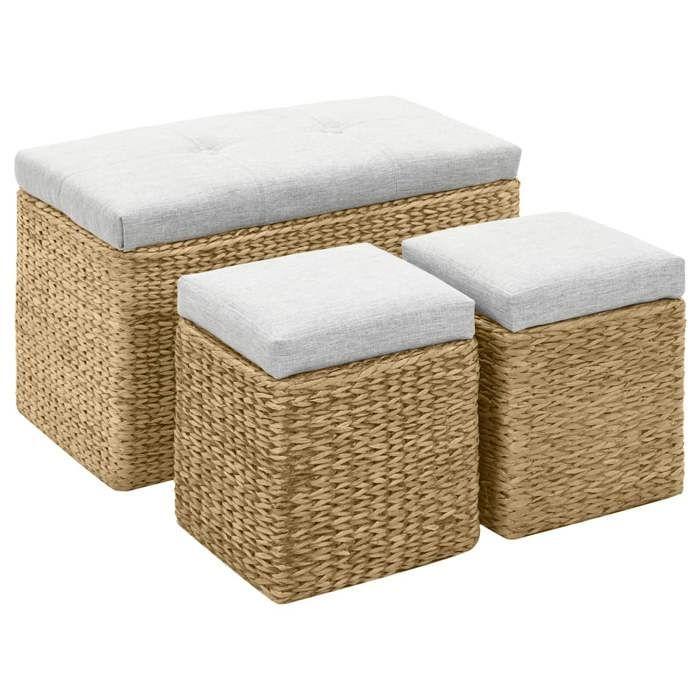 VidaXL Banc avec 2 Poufs Jacinthe d'Eau Gris Ottomane de Rangement Banquette 246105