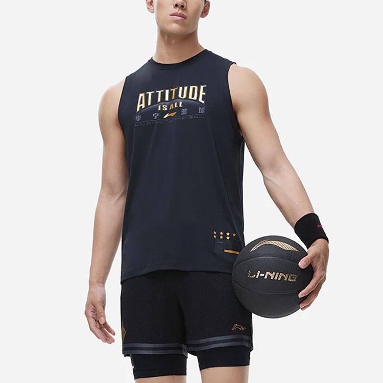LiNing Professional Basketball Series Letter Print Moisture-Wicking Quick-Drying Singlet Men Tops AVST037-12