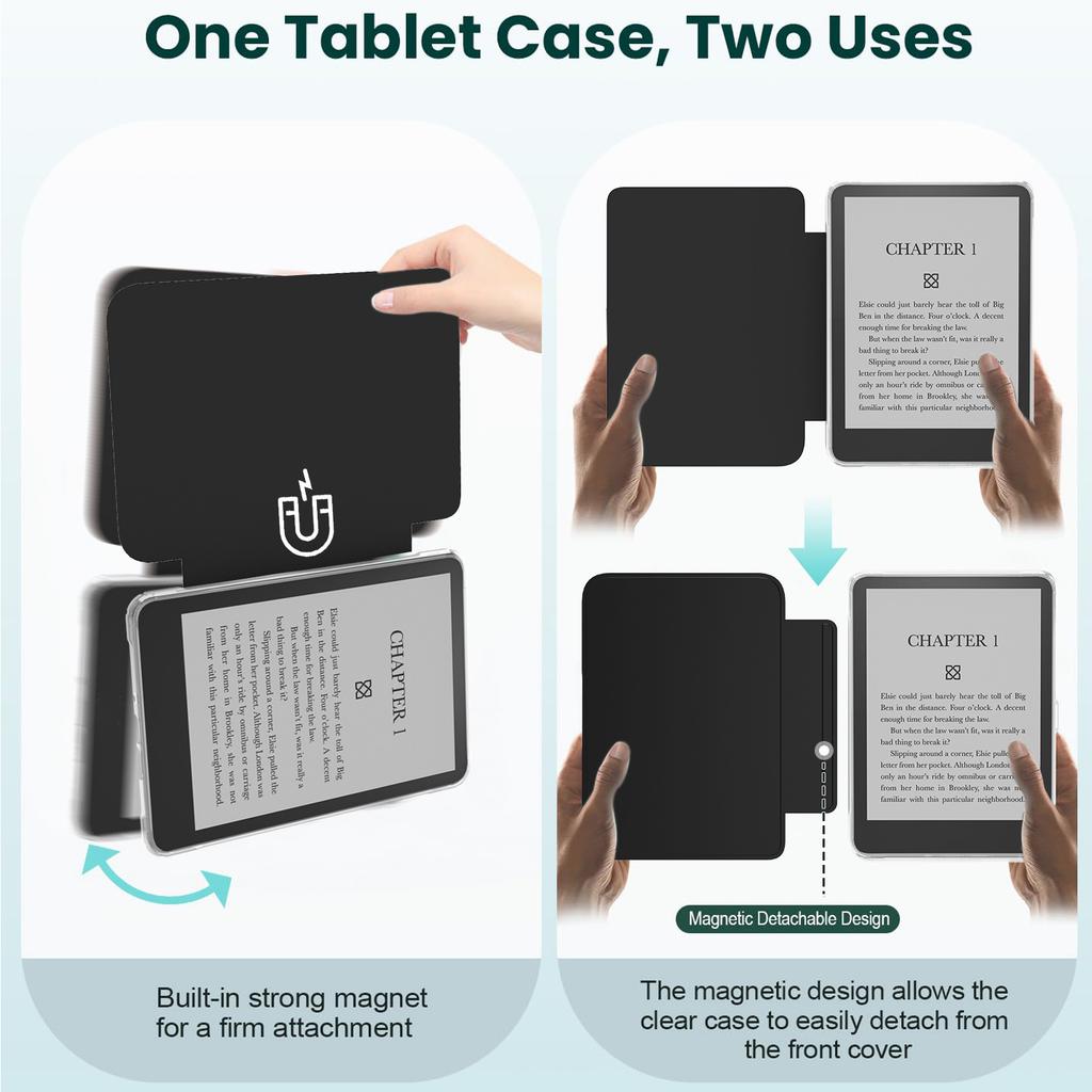 For Amazon Kindle Paperwhite (2024) Case Magnetic Detachable Acrylic + PU Leather Cover Auto Wake/Sleep