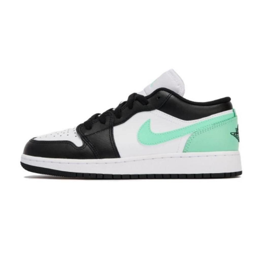 Jordan Air Jordan 1 Abrasion Resistant Slip Resistant Low Top Vintage Basketball Shoes Men's Black White Green 553558-131(Team85-)