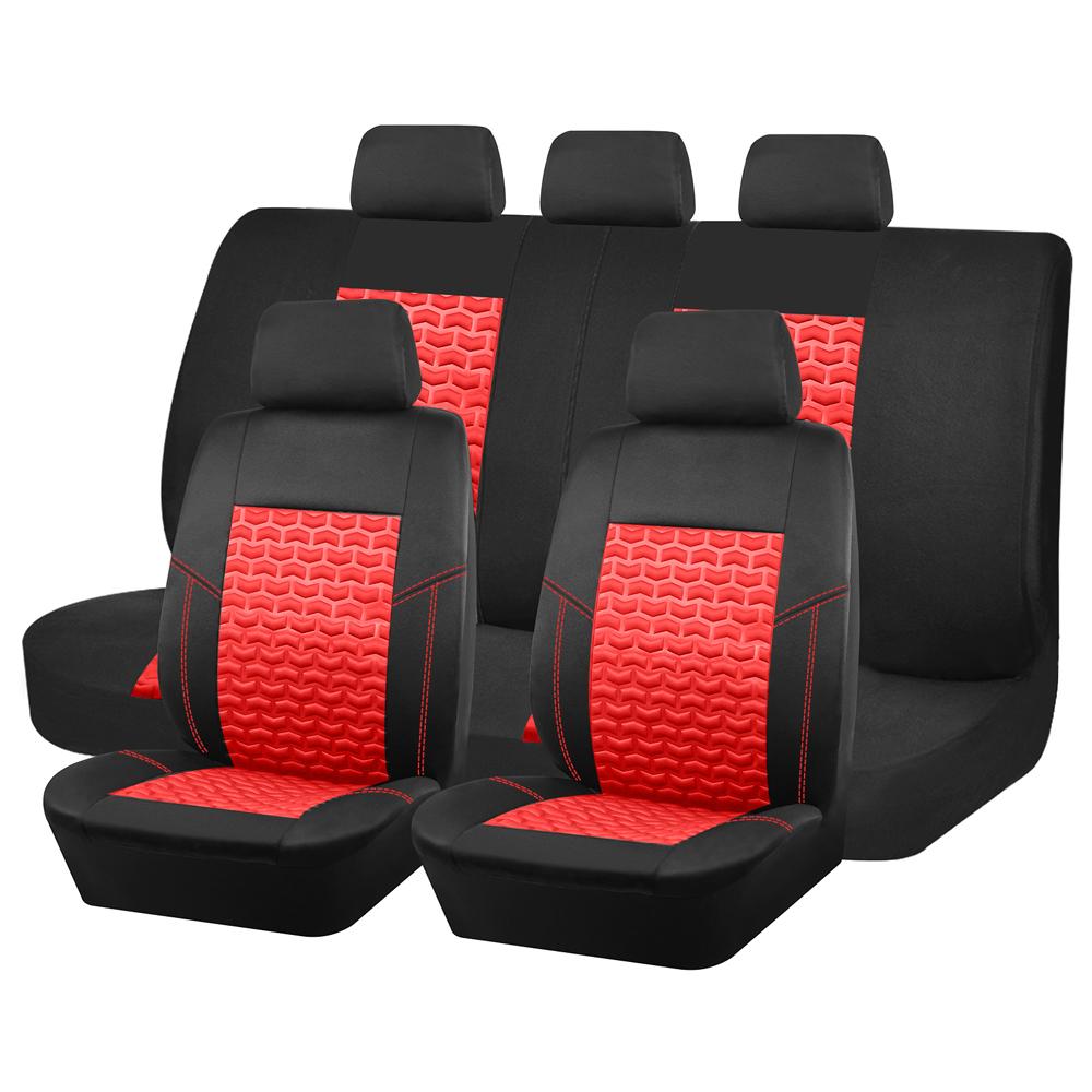 Full Set Car Seat Covers Tire Texture Press Breathable Fabric Seat Covers for Car 3 Zipper for Rear Seat Backrest