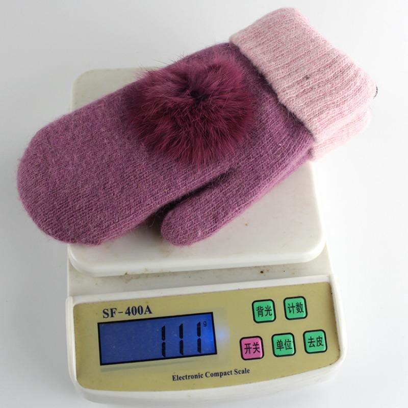 Autumn and winter gloves, wool women, super thick warm rabbit hairball double-layer thickened knit gloves