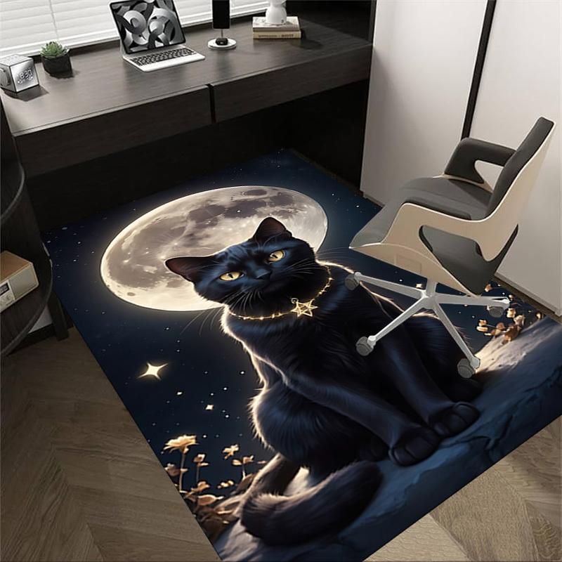 

1pc cat moon Carpet Anti Slip Polyester Floor Mat for office,Bedroom 60cm by 90cm