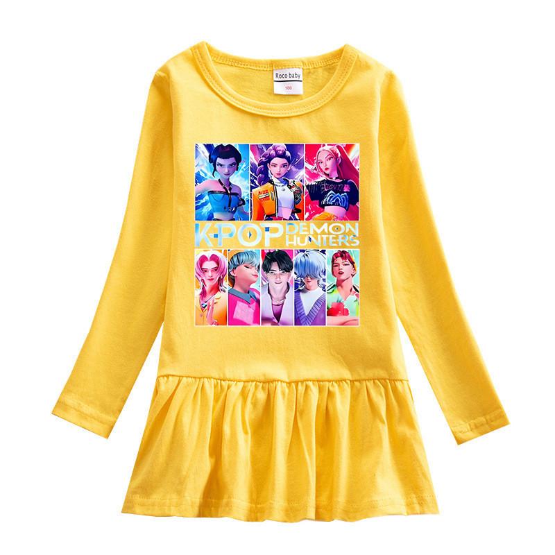 Girls Cartoon Kpop Rumi Zoey Mira Hunters Print Pleat Mesh Dress