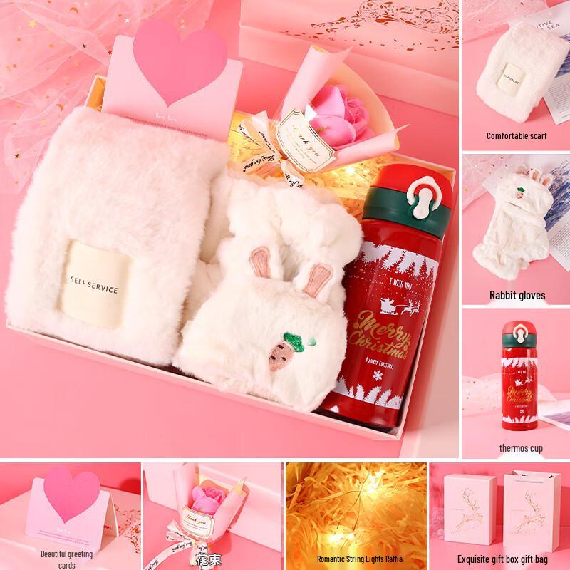 Winter Warmth Gift Set: Scarf, Gloves & Christmas Thermos