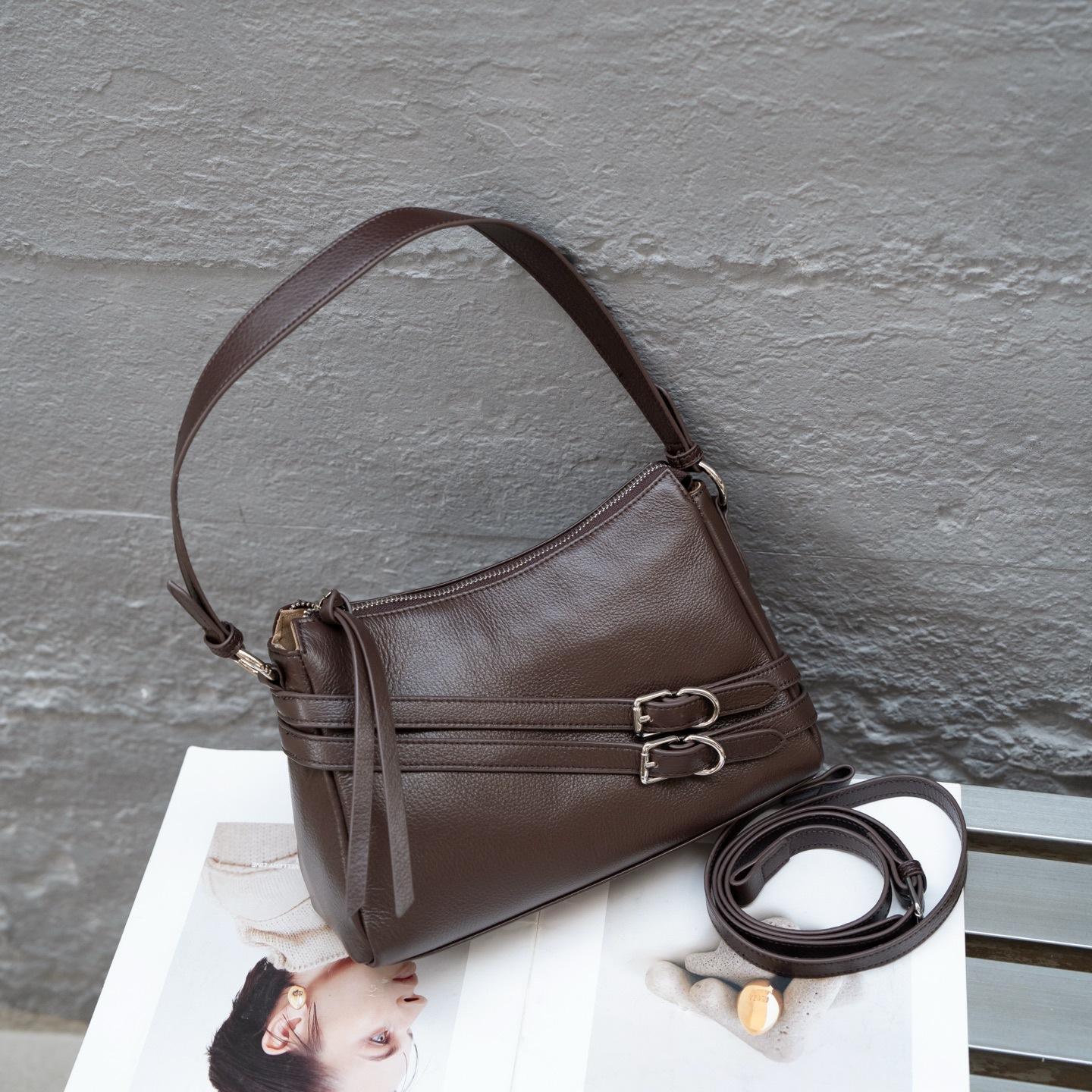 

Новая модная и универсальная сумка кроссбоди на одно плечо из натуральной кожи коровьей кожи высшего качества, отличающаяся высококлассным и нишевым дизайном 27x11x18cm кофейный