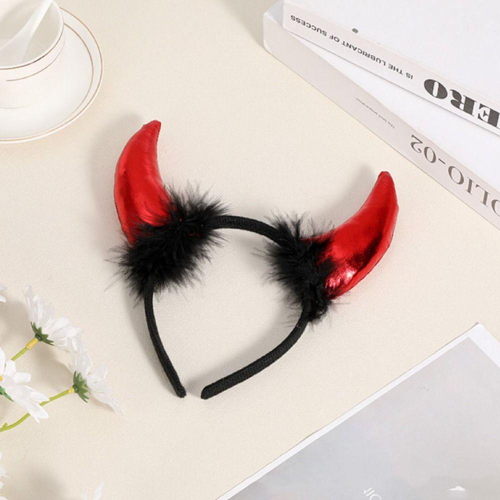 Headpiece Halloween Hair Band Cosplay Demon Hair Hoop Puffy Ox Horns Headband  Women Men