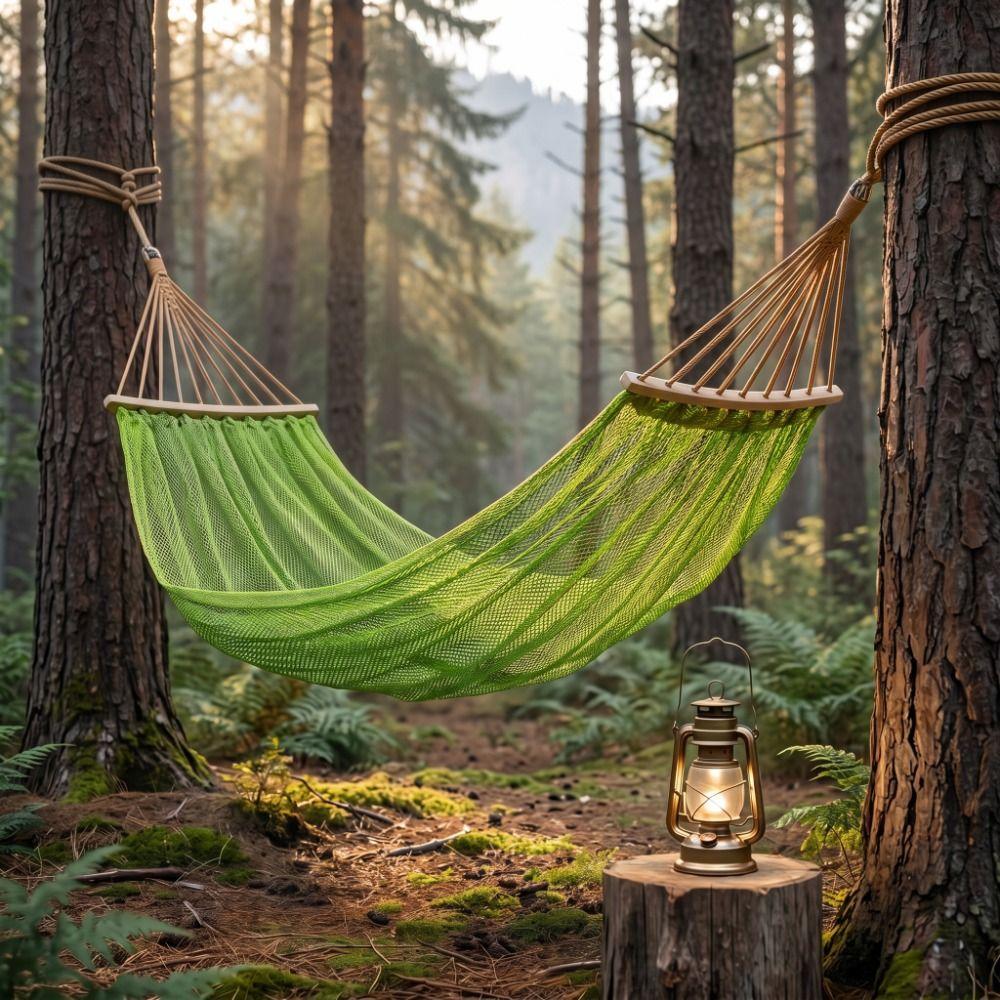 Ice Silk Mesh Outdoor Swing Hammock Curved Rod Hanging Swing Camping Mesh Hammock Outdoor