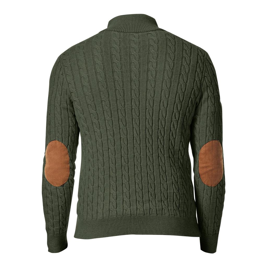 Men's Casual Sports Knit Sweater Slim Fit Button High Collar Patchwork Sweater