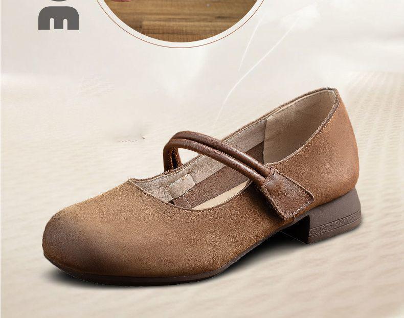 Women's Retro Genuine Leather Mary Jane Shoes - Soft Sole, Lightweight, Flat Bottom, Perfect for Spring and Autumn.