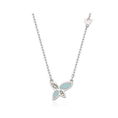 Floral Glossy Mint Silver-White Necklace Tnssvw11852S