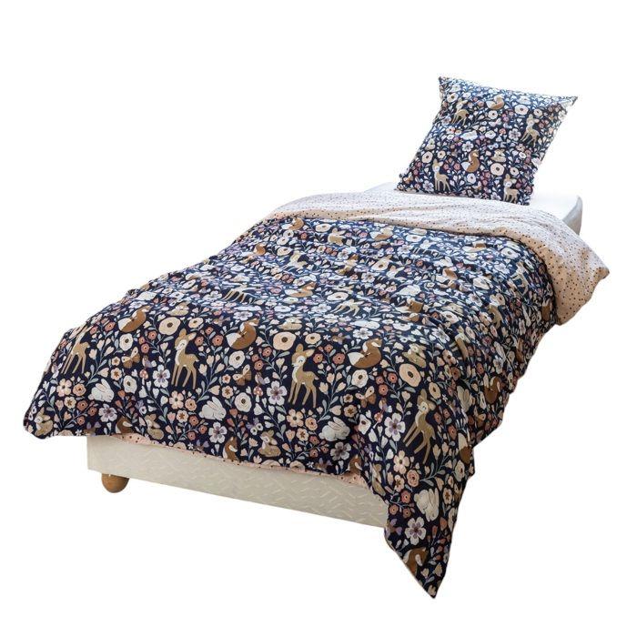 Housse De Couette + Taies - Foret Enchantee - 220 X 240 Cm - 100% Coton - Lavable - 2 Taies 63 X 63 Cm