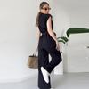 2024 Summer Women's Solid Color Lapel Waist-Tie Top & Commuting Long Pants Set