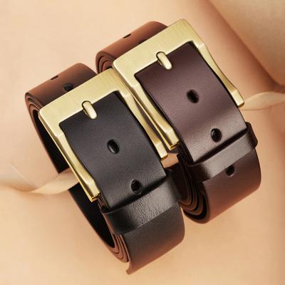 Men's Genuine Leather Pin Buckle Casual Middle-aged Trouser Belt Men's Trendy Alloy Buckle Retro Two-layer Cowhide Belt