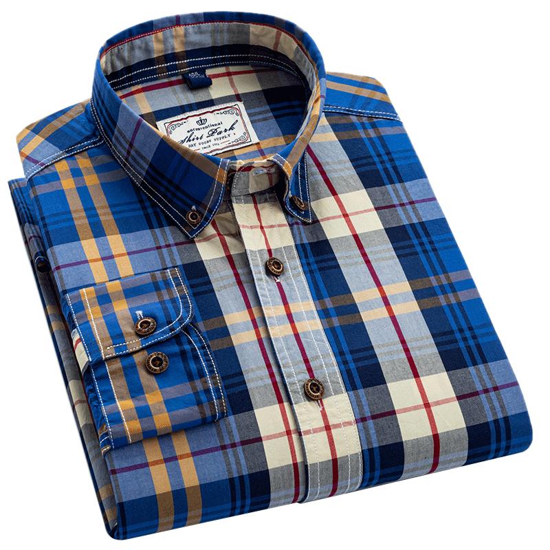 Herren Langarm Colorblock Kariertes Muster Hemden, 100% Baumwolle Regular Fit Business Casual Karomuster Button-down Hemd