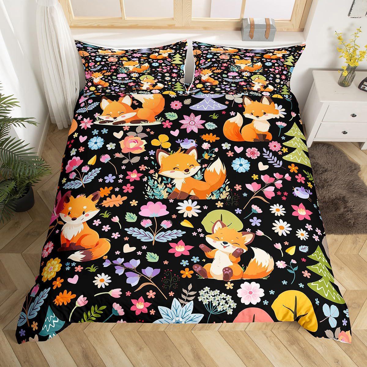 

Cartoon Fox Duvet Set Cute Animal Print Bedding Three-Piece Set EU single 135*200