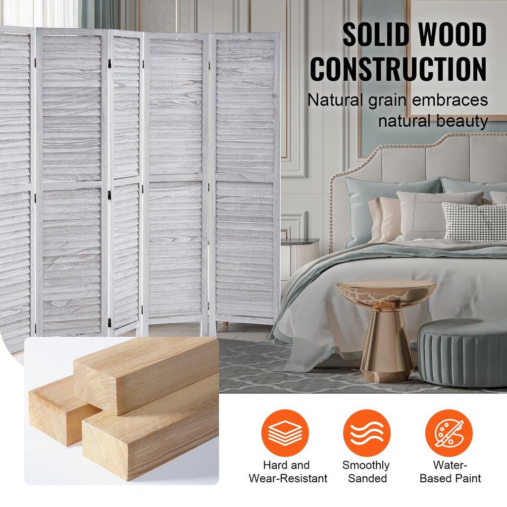 Wood Room Divider Wooden Privacy Screen 6 Panel Room Separation Divider