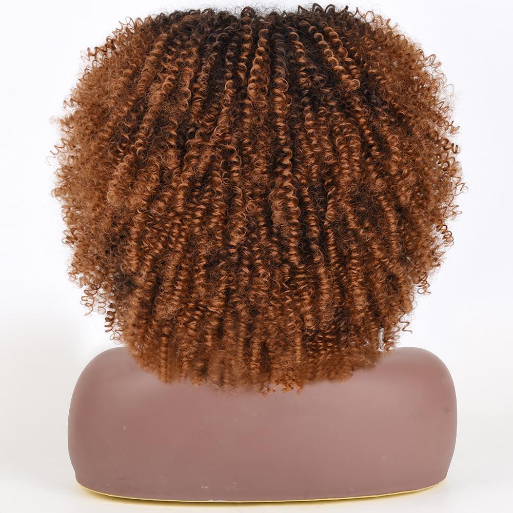 Bybrana Kurzes Haar Afro Kinky Curly Perücken mit Pony für schwarze Frauen Afrikanische synthetische Omber kleberlose Cosplay Perücken Hochtemperatur Lizzy