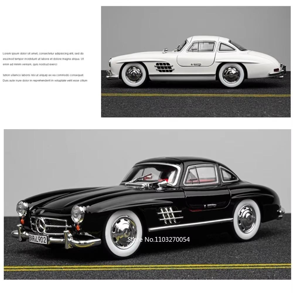 1:24 300sl W140 Alloy Model Toys Diecast Car With Sound Light Pull Back Doors Opened Miniature Models Classic Toy Gifts For Boys