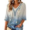 Women's V-Neck Retro Floral Print Lightweight Blouse for Spring and Summer