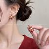 Ankela Red Fireworks Court-Style Love Heart Zirconia Stud Earrings - Wine Red Drip Glaze, Niche Luxury