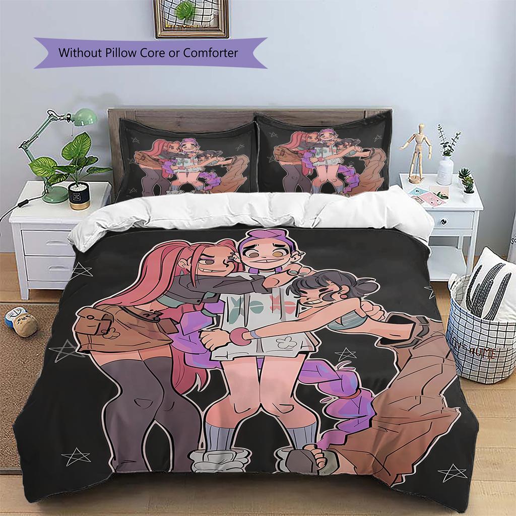 Kpop Dämonenjäger Muster Bettwäsche, Steppbett Set Steppbettbezug Kissenbezug Zuhause Geburtstagsgeschenk (1 Bettbezug + 2 Kissenbezüge, ohne Füllung)