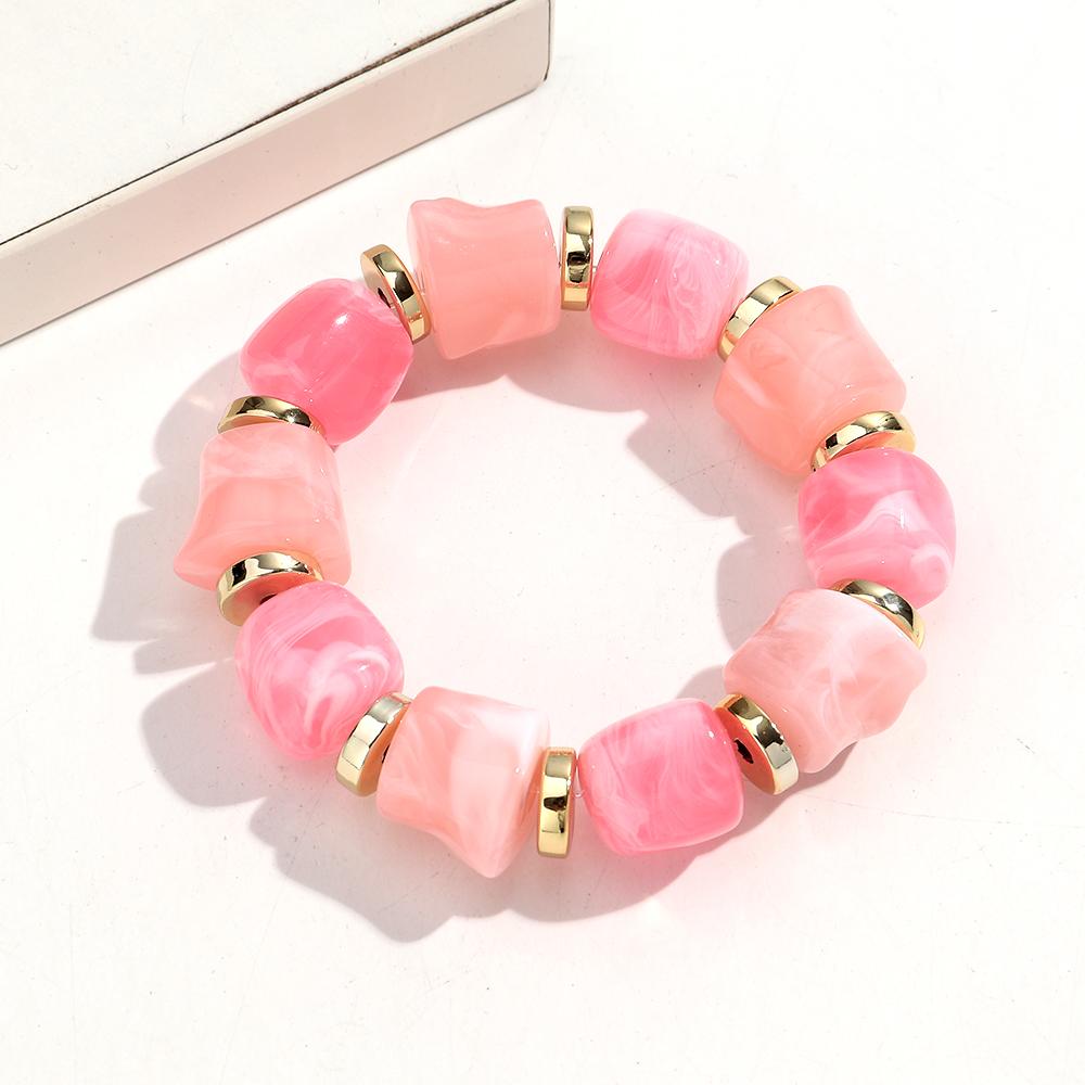 Boho Multicolor Resin Irregular Square Beaded Bracelet for Women Men New Trendy Acrylic Geometric Strechy Bracelet Jewelry Gifts