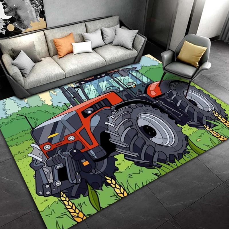 Car Tractor Series Pattern Truck Area Rug,Carpet Rug for Home Living Room Bedroom Sofa Doormat Decor,kids Non-slip Floor Mat 3D