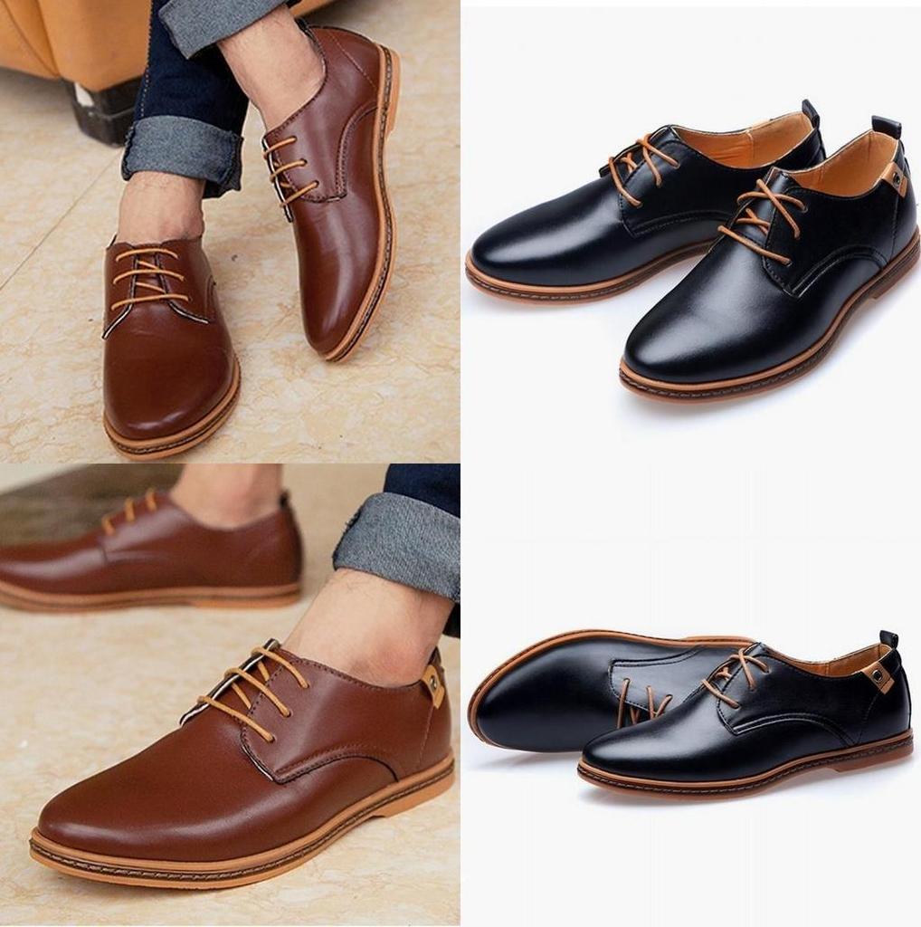 Premium Fashion Casual Pu Leather Men Business Shoes In Brown Black Blue Sizes 6-13
