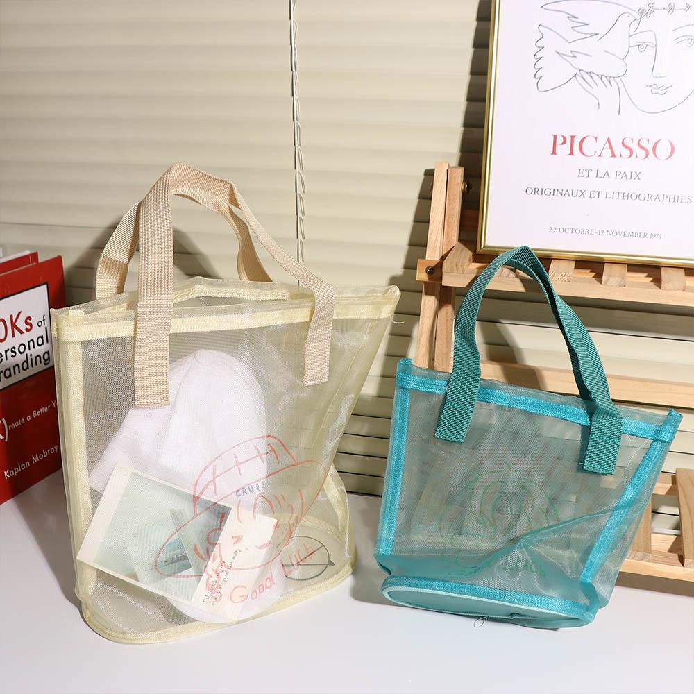 Summer Shopping Foldable Nylon Mesh Large Korean Style Bag Storage Bag Makeup Bag Women Handbag