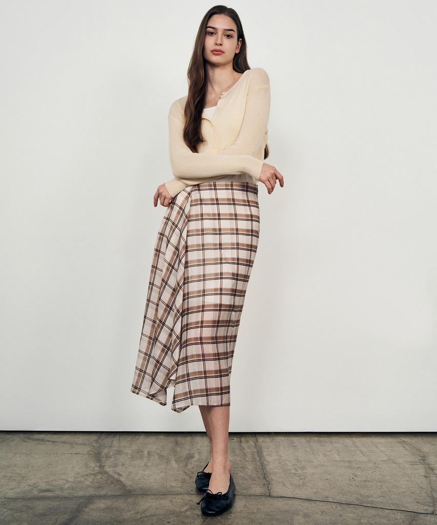 Laneonkyulleoseu Drape Check Wrap Skirt_Beige
