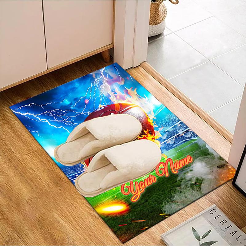 1PC Custom Name Football Thunderstorm" Theme Floor Mat Ideal for Living Room, Game Rooms, Office, Bedroom,Floor Mat Playful Design
