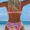 Costume da bagno diviso con stampa stile europeo e americano da donna, conservativo, con coulisse in vita, copri pancia, set bikini per vacanze alle terme