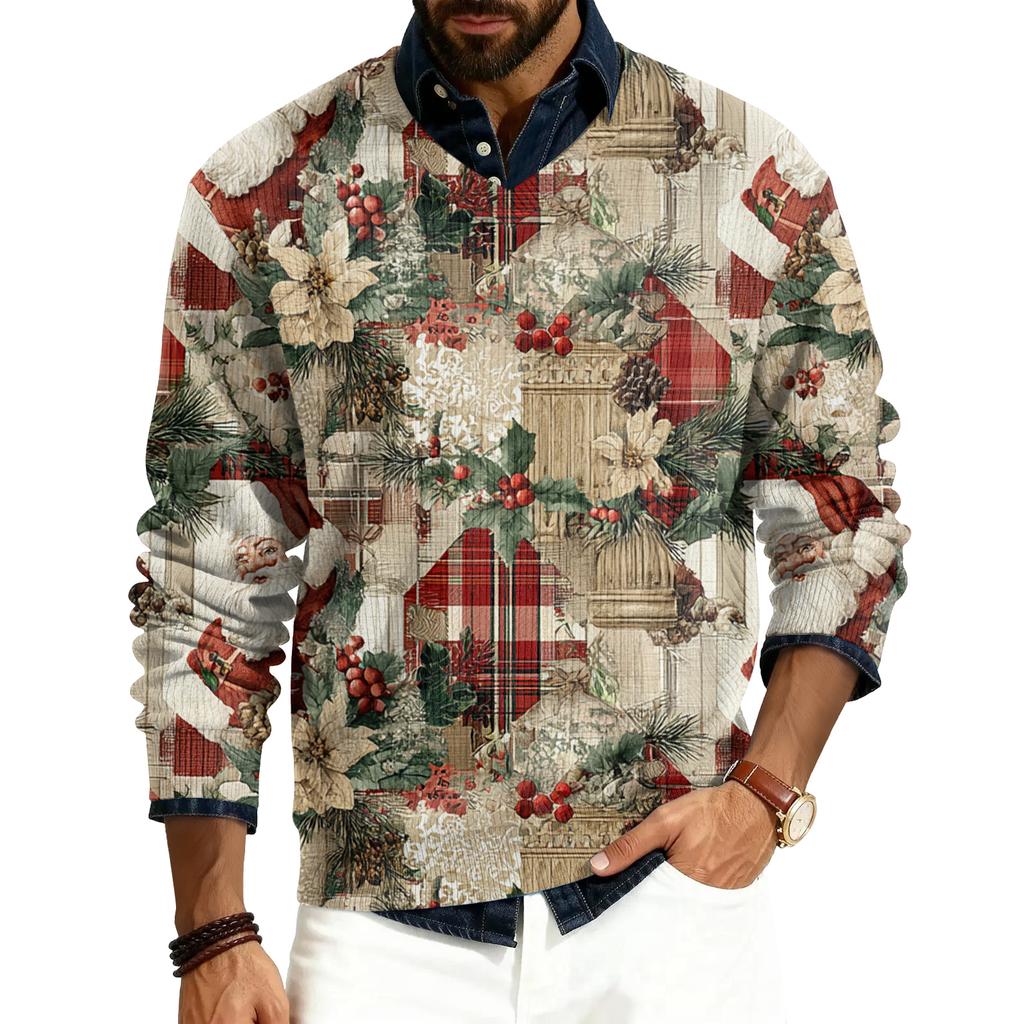Men's V-neck Long-sleeved Ribbed Knit Pullover