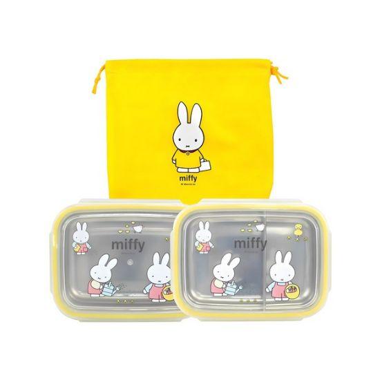 Двухъярусный квадратный набор ланч-боксов Miffy для детей из нержавеющей стали с сумкой для переноски