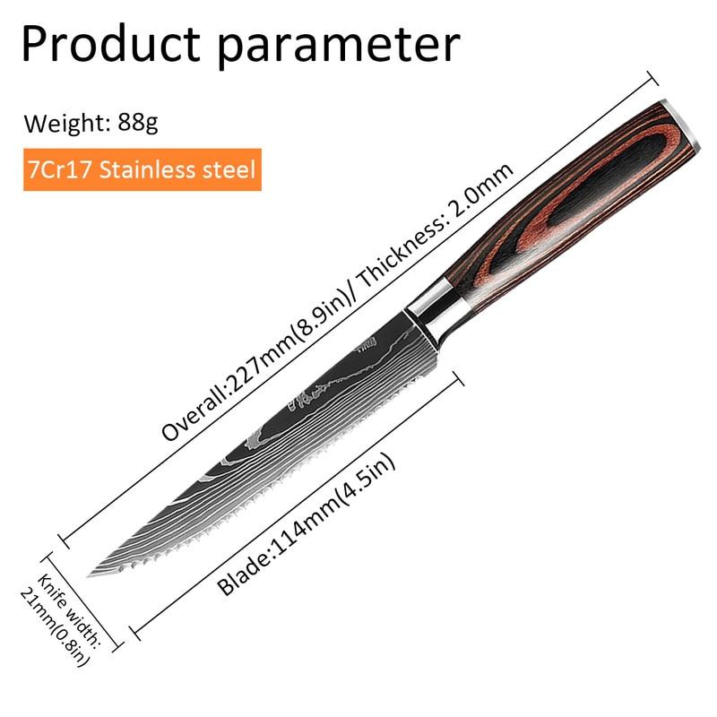 Western Steak Knife Damascus Pattern Stainless Steel Serrated Carving Knife Multi-functional Restaurant Tableware Chef's Knife