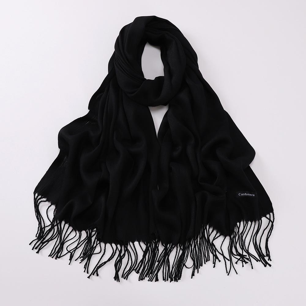 Autumn and Winter Multiple Solid Color Imitation Cashmere Scarves for Women, Single Color Thickened Warm Tassel Shawl Scarf, Scarf in Red