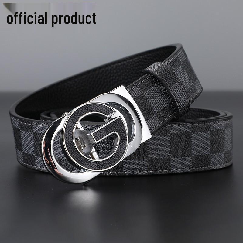 Men's Printed Graffiti Plaid Cowhide Belt with Automatic Buckle - XL Business Casual