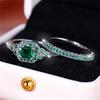 Luxury Female Green Zircon Stone Engagement Ring Set Cute Silver Color Wedding Jewelry For Women