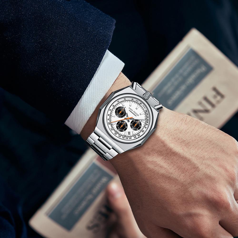 MINI FOCU Men's Multifunctional Quartz Retro Watch with Pulse Meter and Steel Band, Model 0601G