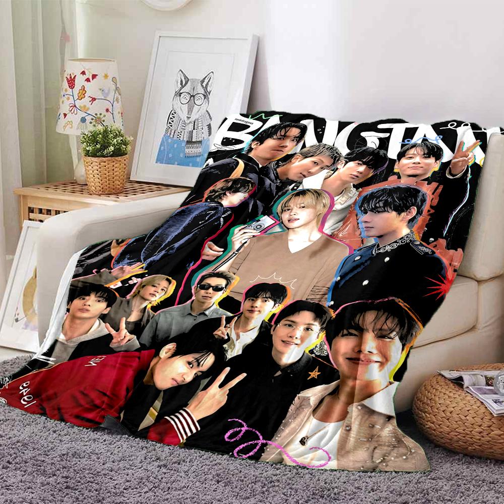 1Pc Bangtan Boys Star Collage Blanket Soft Throw Blanket For Home Bedroom Bed Sofa Travel Office Solid Christmas Blanket