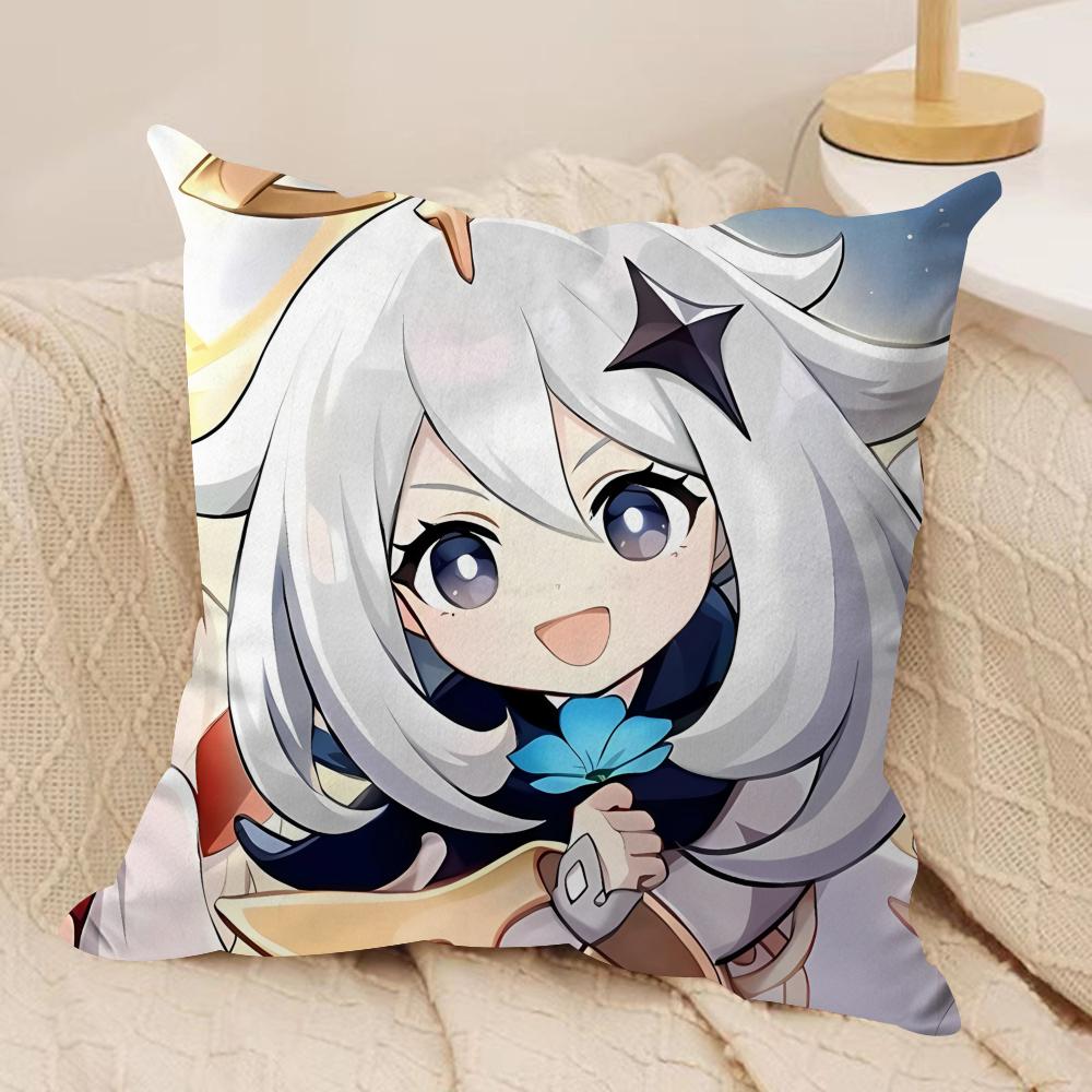 Paimon Cute Genshin Impact Cushion Cover Silky Short Plush Invisible Zipper Dustproof Sofa Pillow Case For Home Decor