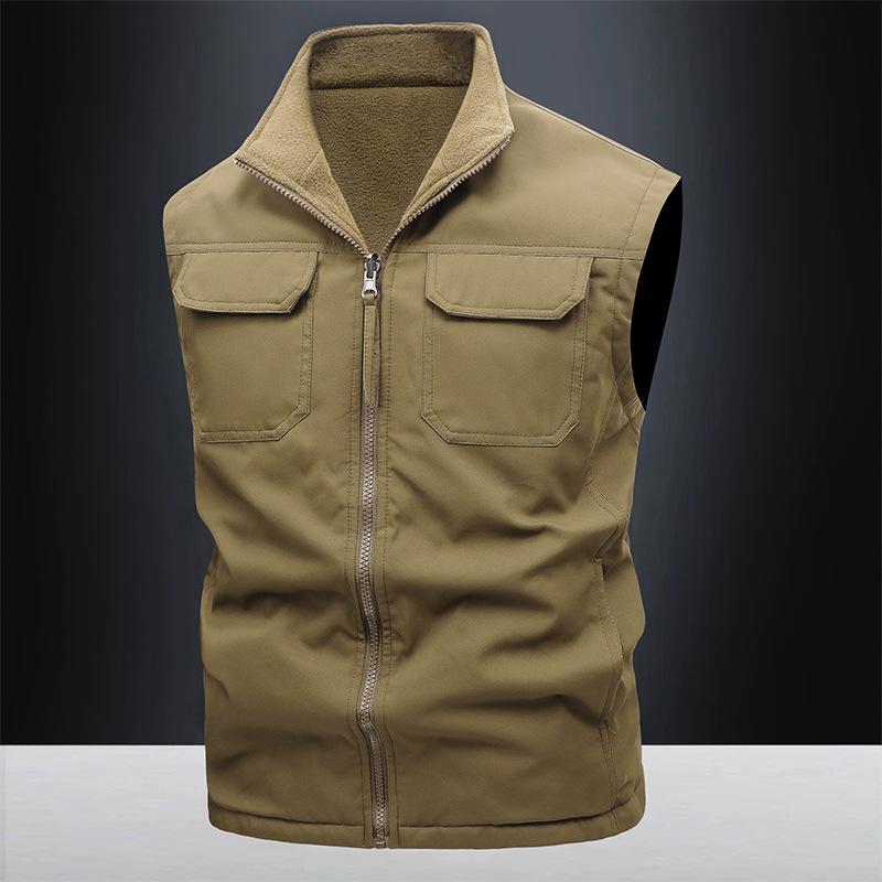 Direct sales M-8XL large size men's outdoor fishing tooling casual double-sided vest young and middle-aged stand-up collar