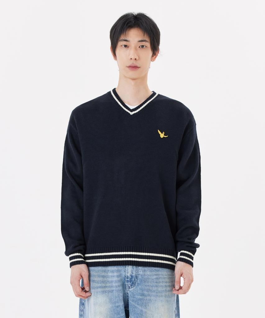 MARK GONZALES Angel V-Neck Preppy Knit - Navy