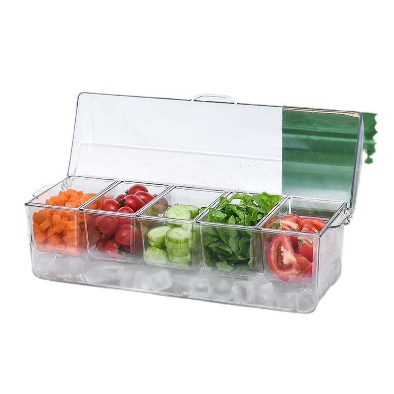 Salad Storage Box Outdoor Party Picnic Compartment Ice Box Salad Tray Home Plastic Fresh-keeping Box