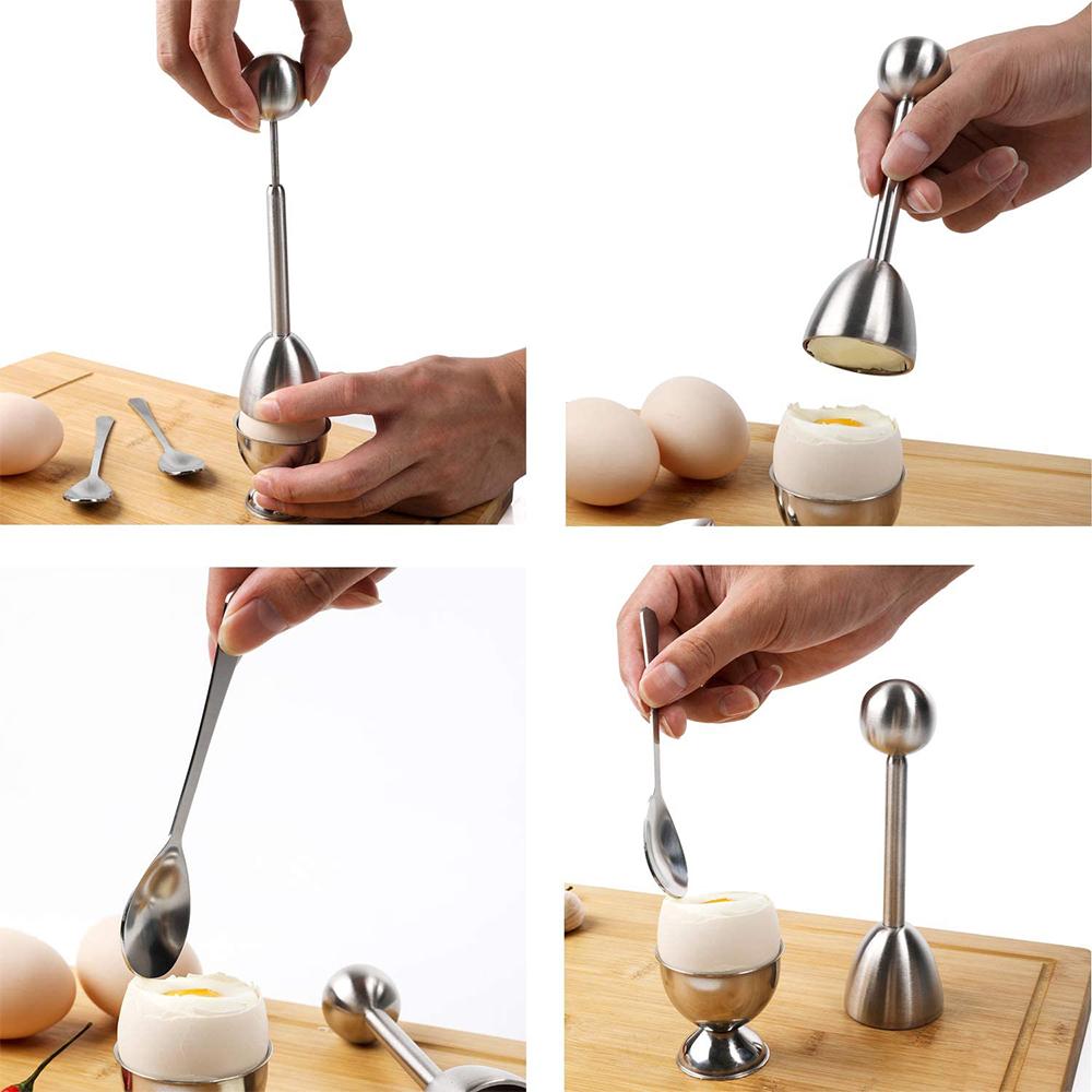 Egg Cracker Topper Set Stainless Steel Soft Hard Boiled Eggs Separator Holder with Spoons Kitchen Egg Tools