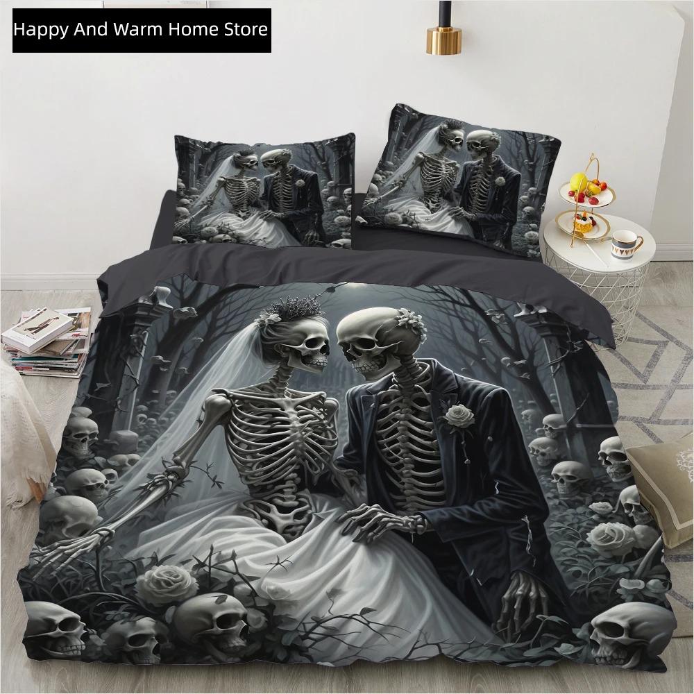 Comforter Skull Wedding Cartoon Comforter Sets Bedding Set Double Queen King Twin Full Size Boys Girls White